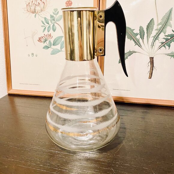 Vintage Fred Press Signed Coffee Decanter Mid Century Modern MCM White/Gold Desi - Picture 4 of 11